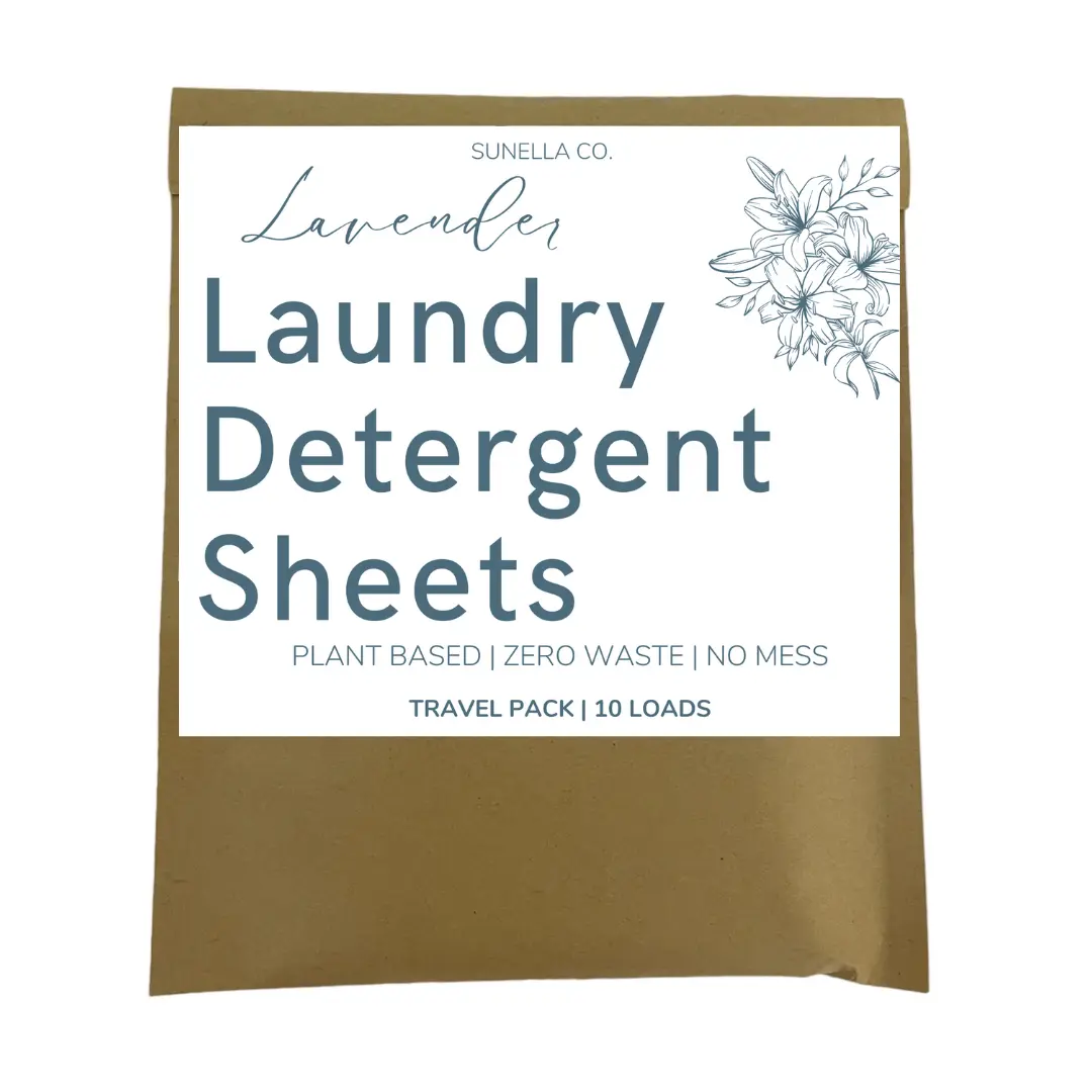 Sunella Co. Lavender Laundry Detergent Sheets - 10 Loads, Stain Removal, Eco-Friendly Packaging, Subtle Fresh Linen Fragrance, Hard Water Compatible, 2-Phenoxyethanol-Free, Fatty Alcohol Polyglycol Ethers Formula, 24-Month Shelf Life Household Cleaner, Na