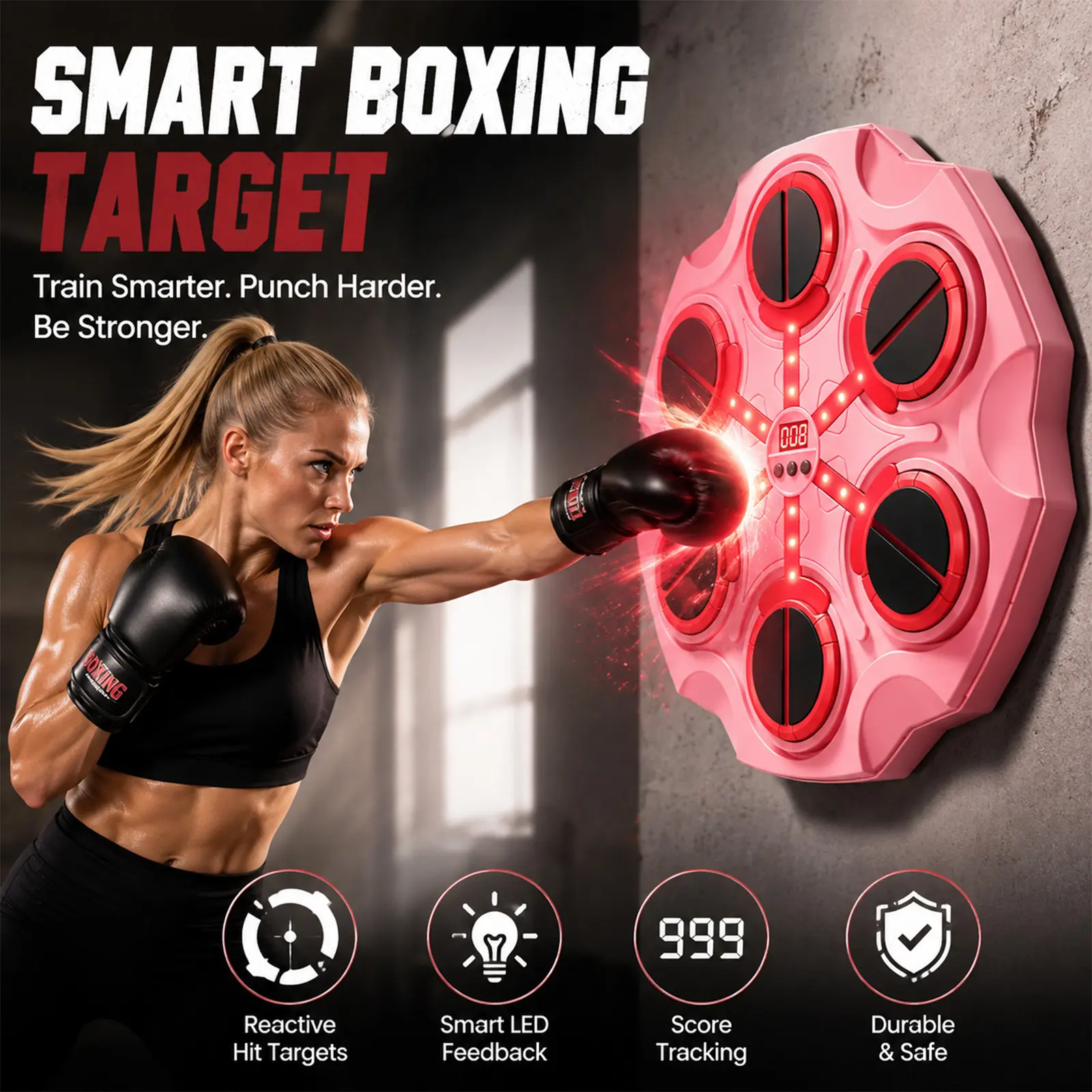 WEEKEND COME Smart Boxing Target - Wall Mounted with Smart Lights Music Sync for Home Workouts Enhance Reflexes Burn Calories Improve Focus Build Strength