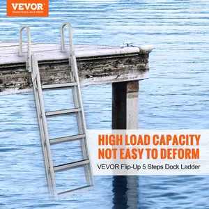 VEVOR Dock Ladder Flip Up 5 Steps, 350lbs Load Capacity, Aluminum Pontoon Boat Ladder with 4" Wide Step & Nonslip Rubber Mat,Swimm Step Ladder for Ship/Lake/Pool/Marine Boarding Automotive Repair Tool Set