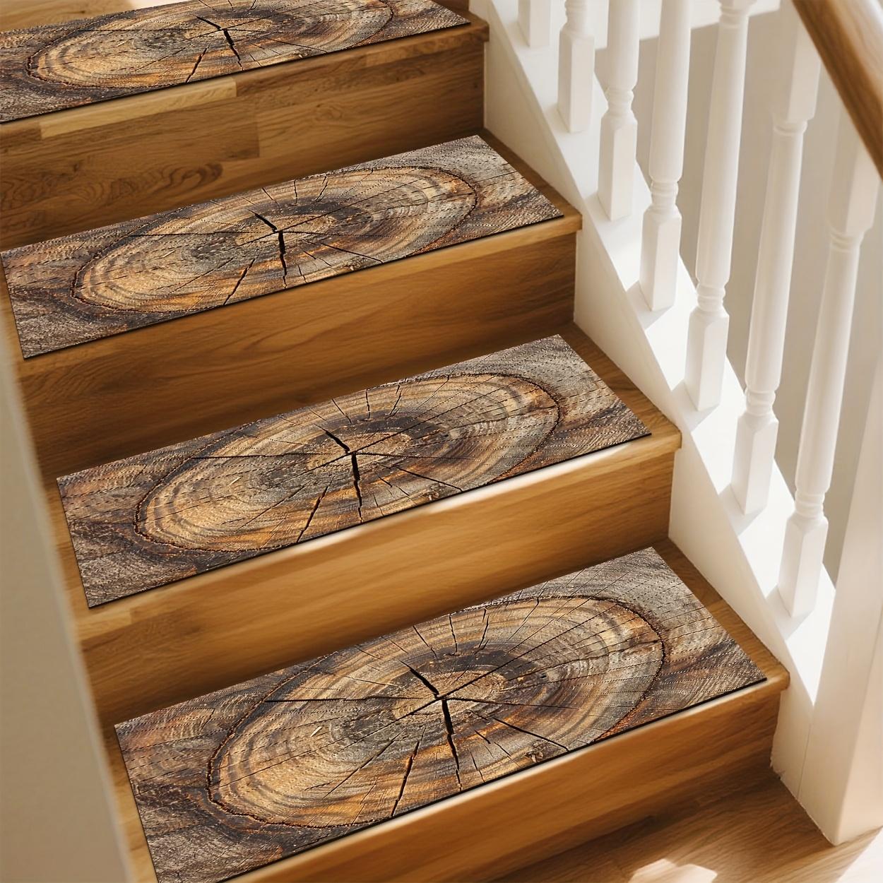 15pcs Set, Anti-Slip Stair Treads, Brown-Yellow Textured Pattern, Non-Slip Stair Carpet, Easy to Clean, Comfortable and Aesthetic, Multi-Scenario Use