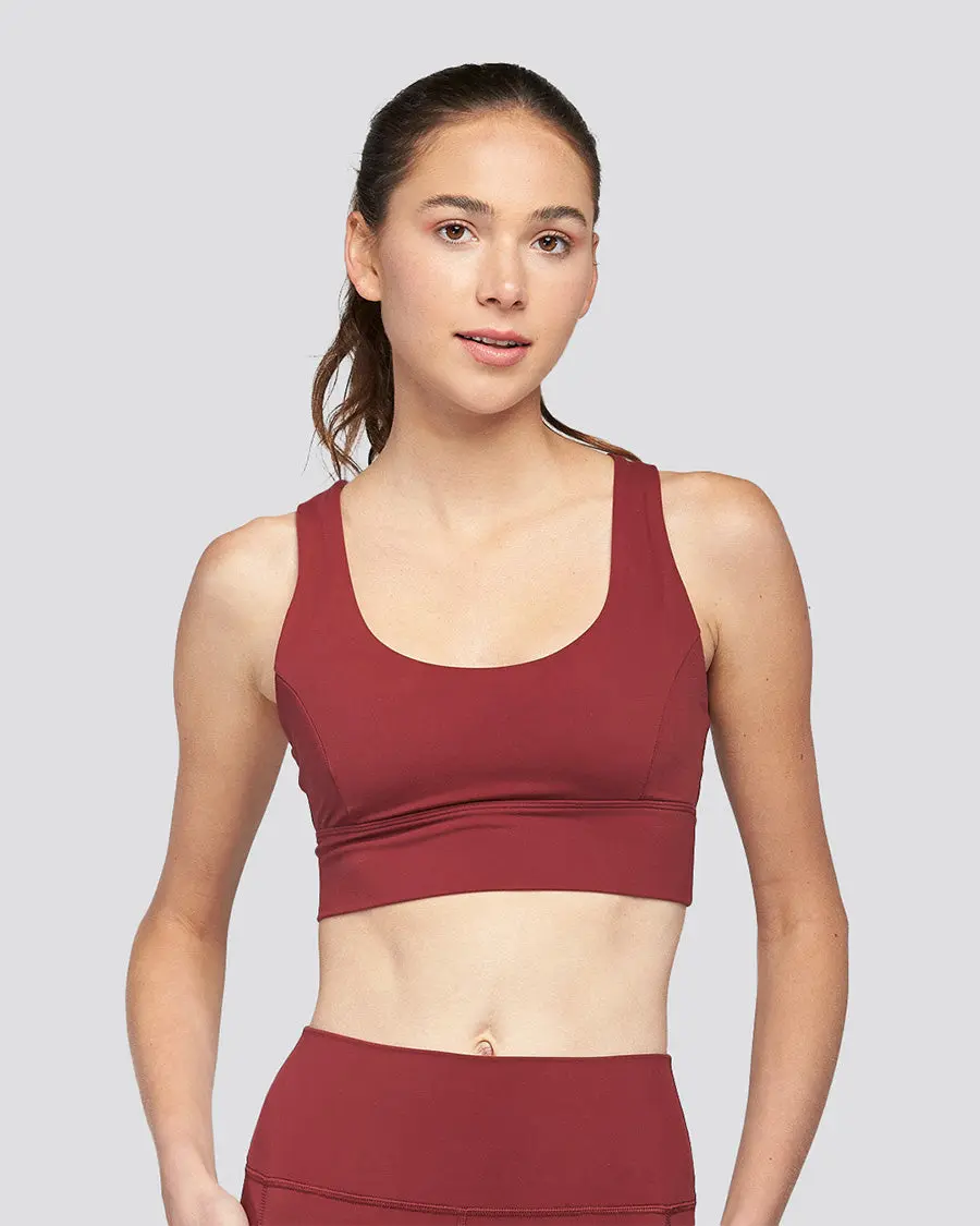 Women's Buttery-Soft Scoop Neck Criss Cross Back Fitted Yoga Bra - Workout Bra, Nylon Spandex, Moisture-Wick, Cotton-Free, Removable Pads for Low-Impact Yoga & Everyday Wear