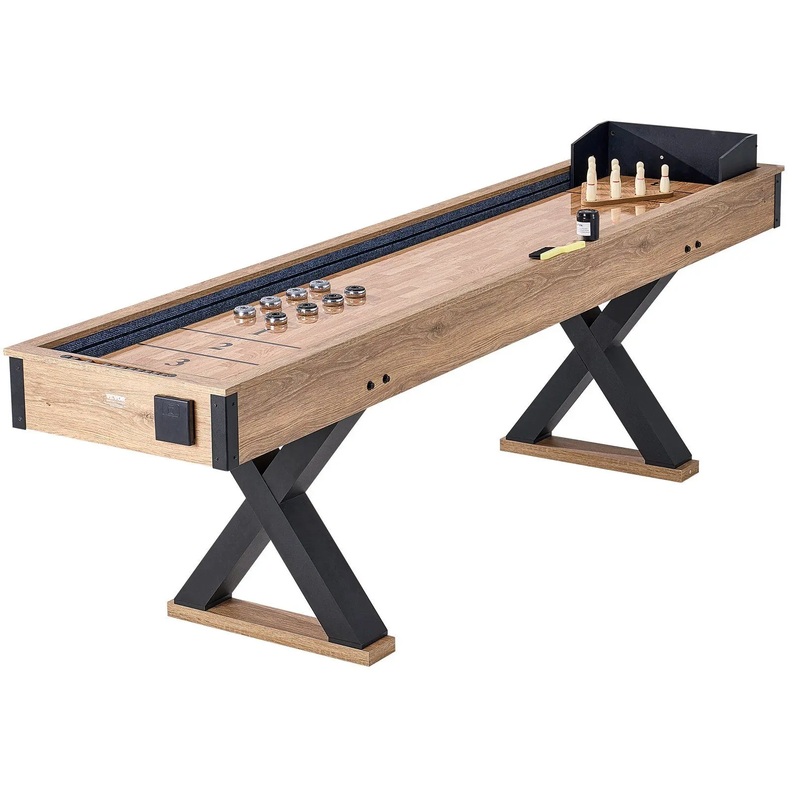 VEVOR 9 ft Shuffleboard Table - 2-in-1 Shuffleboard & Bowling Combo Game Set, MDF Board Construction, Baffle Design, 2 Cup Holders, Entertainment for Adults, Built-In Scoring