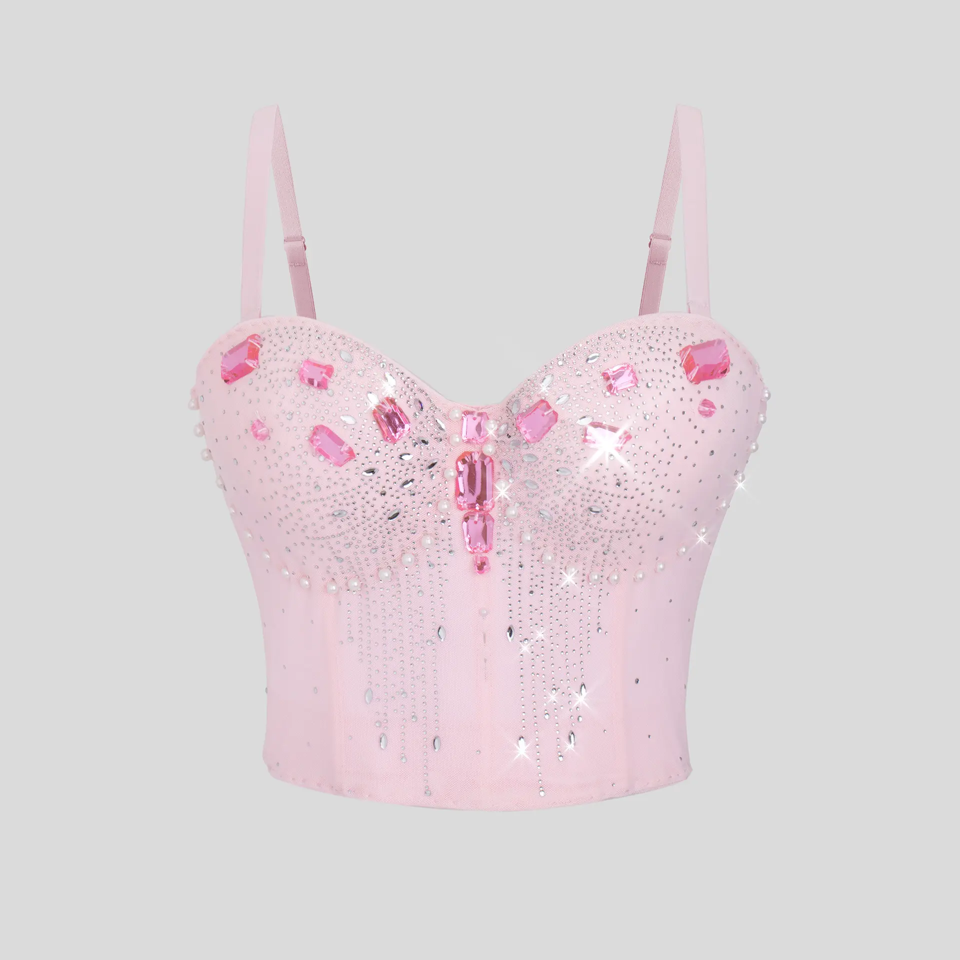 Tube Top Short Beading Sequins Corset Summer Rave Outfits Woman Clothing Sling Wedding Party Blind Pink Tube Top Short Beading Sequins Corset Summer Rave Outfits Woman Clothing Sling Wedding Party Blind Pink