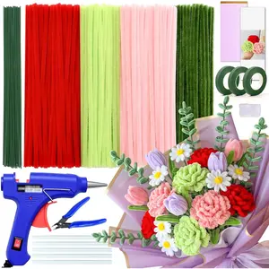 645 count Pipe Cleaners , Pipe Cleaners Carnation Flower Kit with Glue  & Instruction, 8mm Thick Muti-color 12in Pipe Cleaners Bulk for DIY Pipe Flower Bouquet Gifts for Mother's Day, Decor