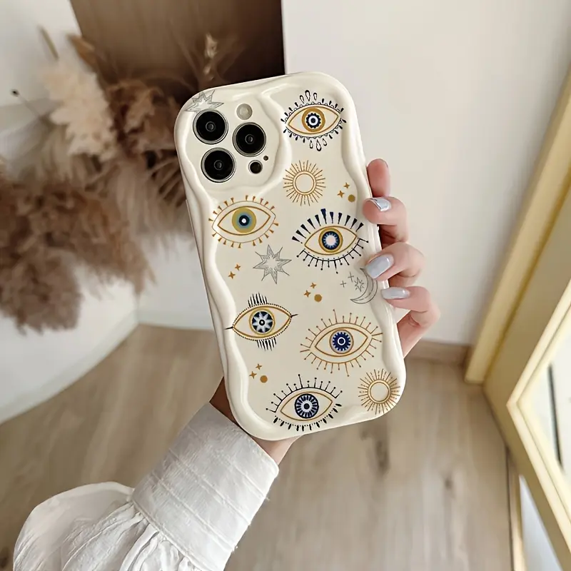 Full Screen Eyes White Cream Pattern Phone Case Simple Design, TPU Material, Anti-Slip Anti-Drop, Suitable for iPhone 17/16/15/14/13/12/11 PRO PROMAX PLUS AIR X XSMAX, Ideal Gift for Friends and Family, NYBLK37
