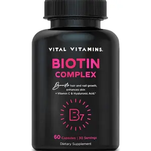Vital Vitamins Biotin Complex Pills - with Hyaluronic Acid, MSM, Collagen, & Vitamin C - Supplement for Hair, Skin, & Nails - 60 Capsules