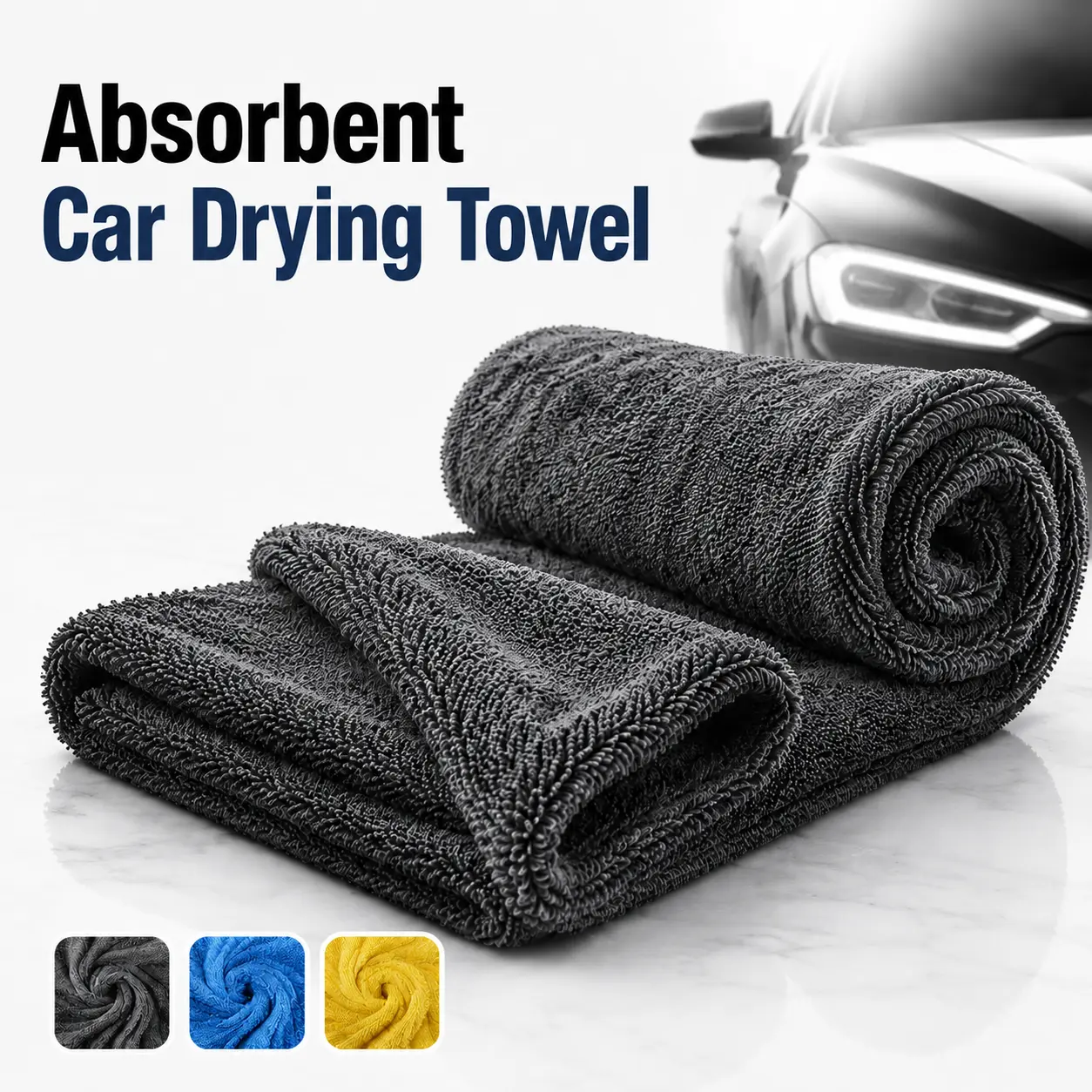One Towel for the Whole Car! Jumbo-sized, super absorbent & reusable microfiber towel for washing, drying glass, and interior cleaning. All in one — perfect for the smart minimalist!