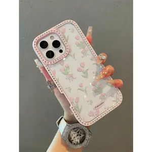 A Luxurious Crystal-Inlaid Transparent Tulip Patterned Full-Body Phone Case, Compatible for iPhone 17 Pro Max Phone Case 17 Air 16E 16Pro Max 15 Pro 15Plus 14 13 12 11 Cases, Dustproof, Elegant, Shockproof, Drop-Resistant TPU Material Full-Body Phone Case
