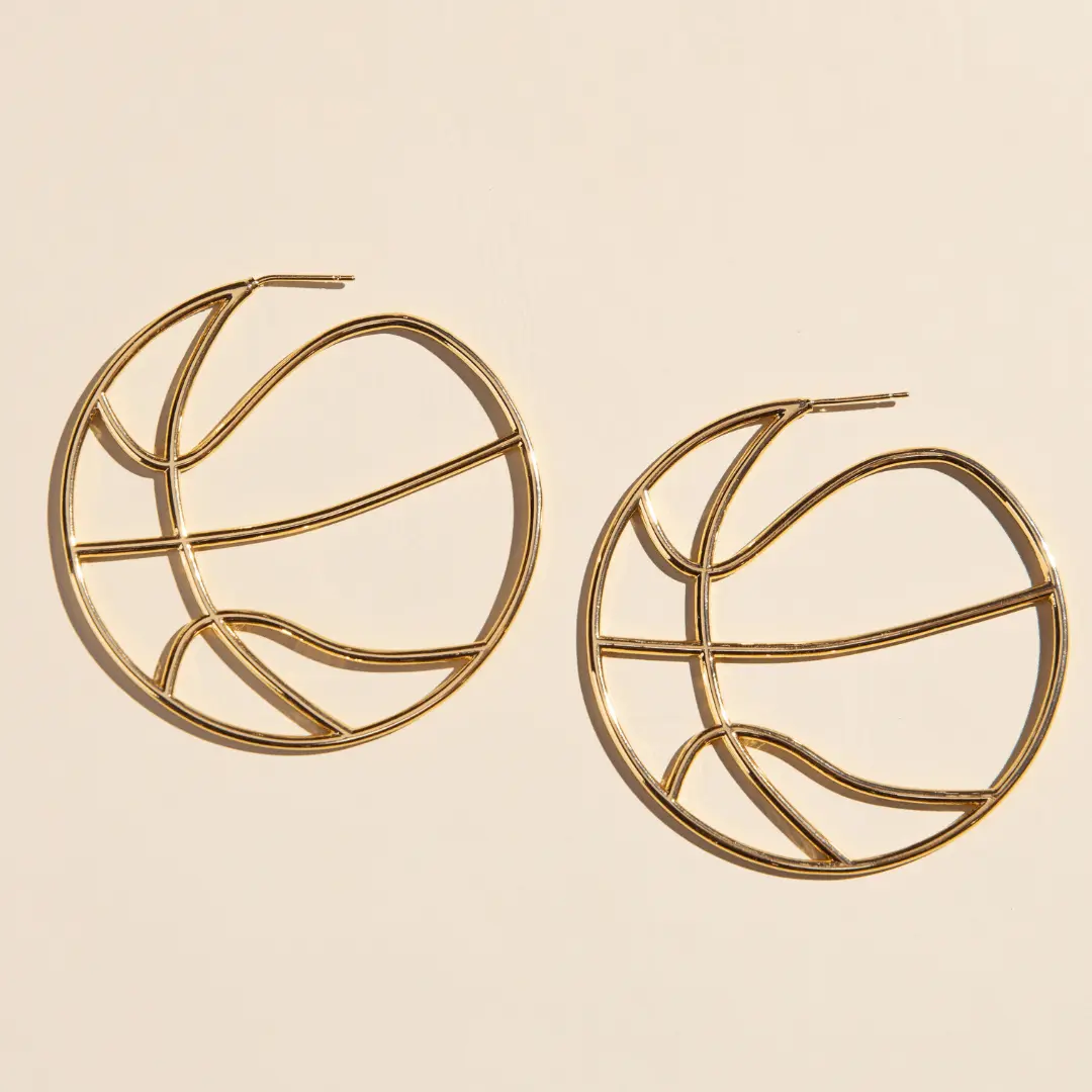Gold Waterproof Basketball Hoop Earrings
