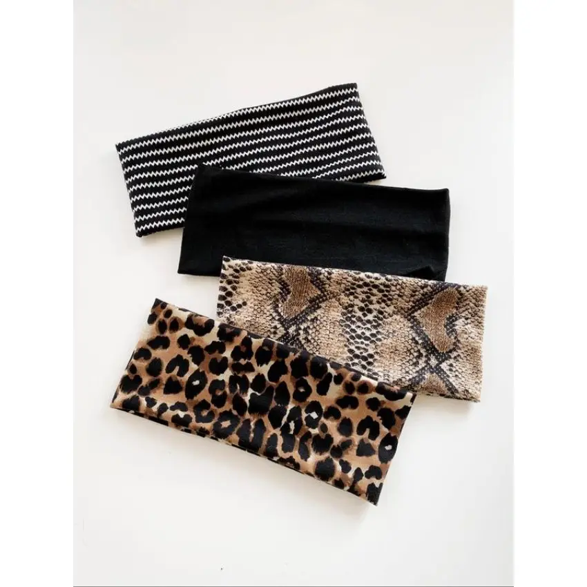 Boho Chic Soft Headband Set for Women, 4 Pieces with Ethnic Leopard, Floral, Butterfly & Plain Prints, Fashion Accessory for Daily Wear, Festivals & Engagement, Adjustable Headband, Elastic Headbands