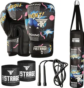 FISTRAGE Kids Boxing Set  Heavy Punch Bag with 6 Ounce Gloves, Skipping Rope and Hand Bandage for Youth Training Kickboxing Punching Martial Arts boxingequipment