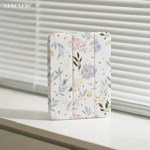 Floral Pattern PU Flip iPad Case with TPU Soft Shell, Trifold Stand, Pen Slot, Shockproof Drop - Proof, Auto Wake/Sleep for iPad Air 11inch, a16, 9th/10th/11th Gen, Fall, Back to School, Gift