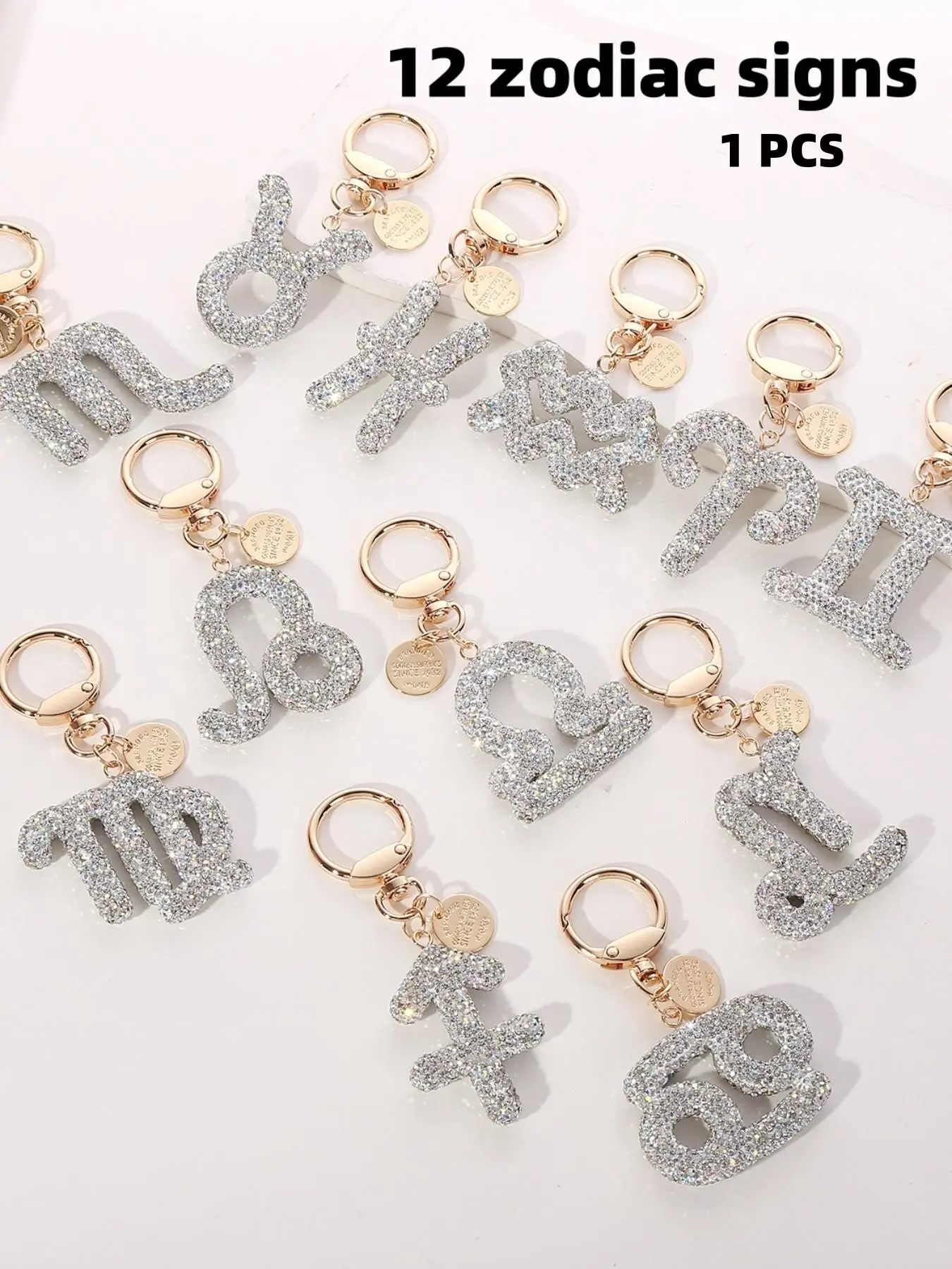 12 Zodiac Silver Color Pendant Keychain for Bags, Unique Design for Daily Use, Fashion Bag and Key Accessory, Perfect Gift for Women and Girls