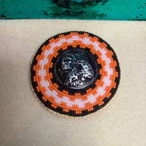 Orange Beaded Medallion - Native American Beadwork