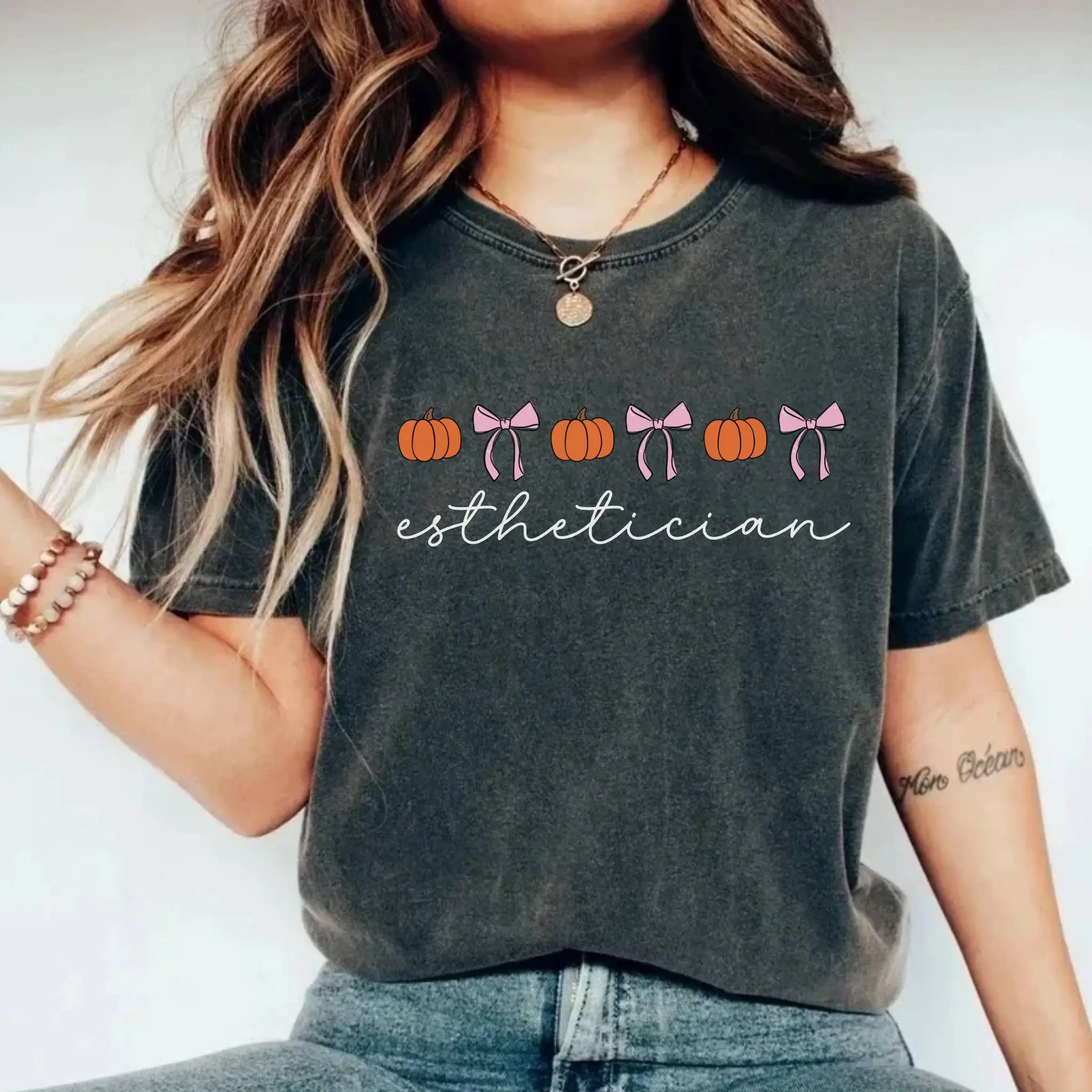 Comfort Colors® Esthetician Fall Shirt, Coquette Esthetician Shirt, Halloween Esthetician. t-shirt , Thanksgiving Esthetician, Skin Therapist Fabric Top Fit Medium