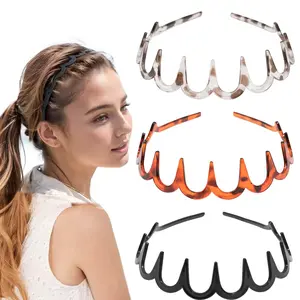 Zigzag Headbands for Women, 3 Pack U-Shaped Plastic Headbands - Comb Hoop Wave  Hairband
