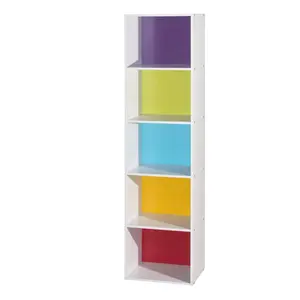 212 MAIN Bookshelf Book Rack - 5-Shelf Wood Construction, 59.06x11.77x15.91 in Open Shelves, Rainbow Space Saver, Commercial Office Furniture