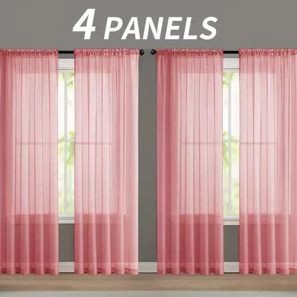 4pcs Set Of Transparent Gauze Curtains, Hanging From The Top Through A Pole, Natural Filtering, Dreamy And Hazy, Beautifying The Room Decoration Windows, Suitable for Living Rooms, Bedrooms, Study Rooms, Dining Rooms, Balconies, Dressing Rooms
