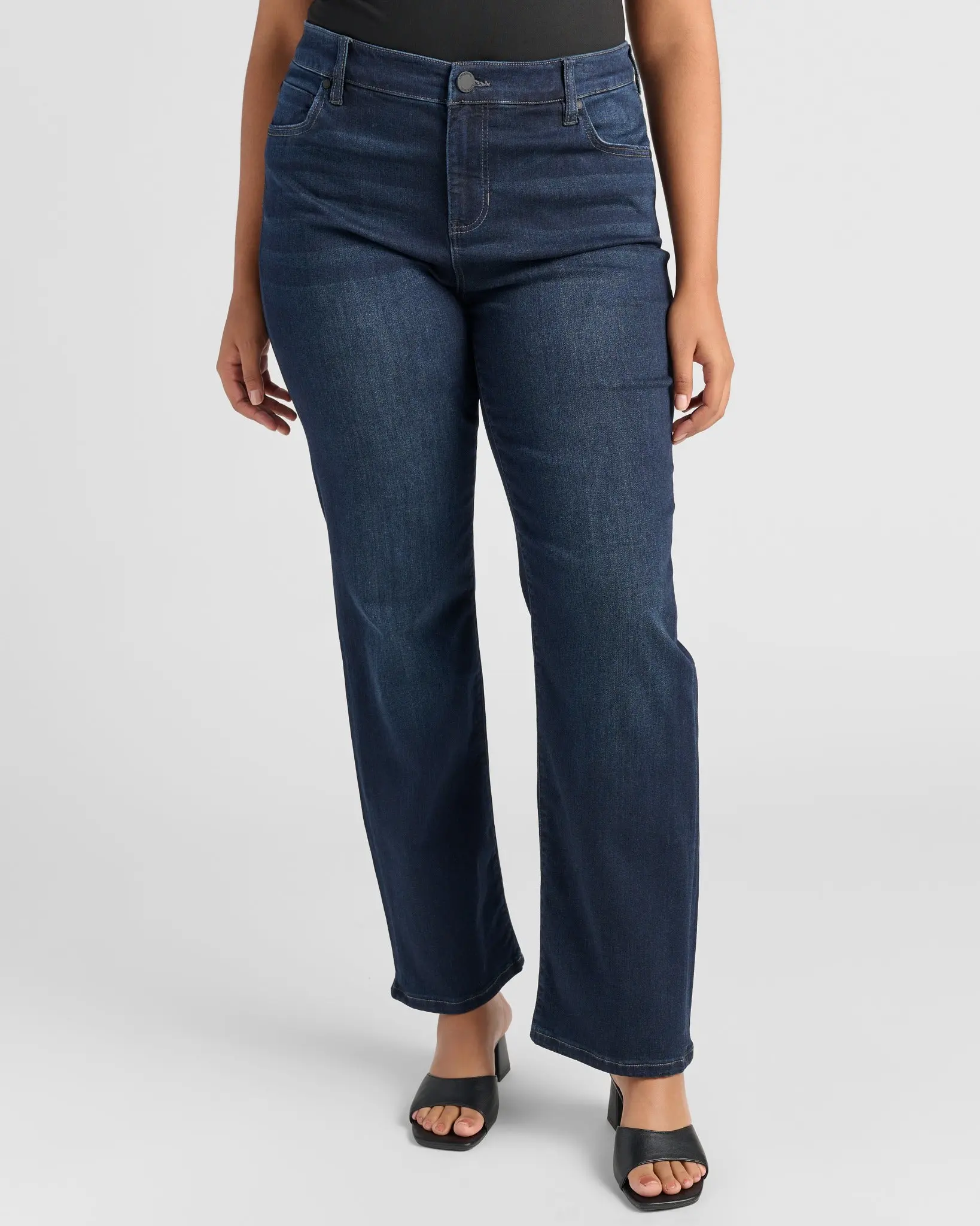 Women's Plus Size Kennedy Straight Leg Denim Pants, Bottoms with Pocket, Loose Straight Leg Jeans, Curvy Denim Style