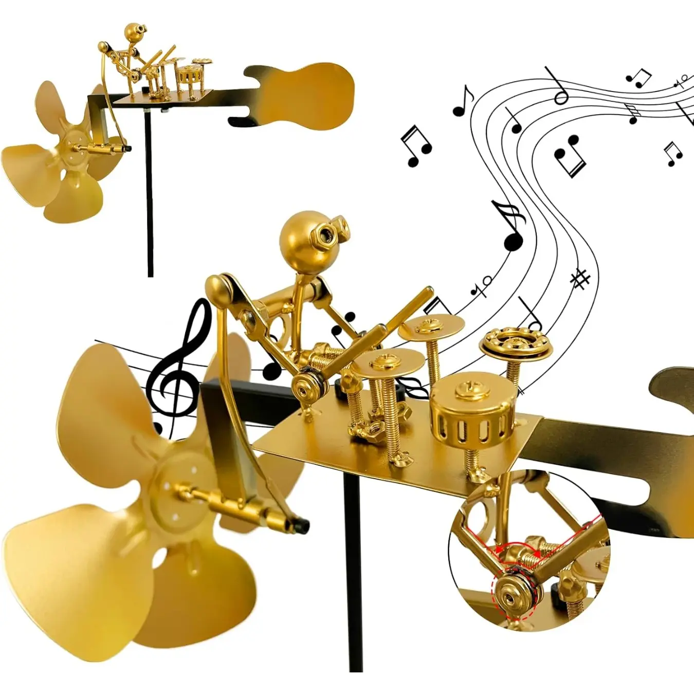Garden Rock Band Windmill, HHandmade Metal Drummer Windmill, Decorative Rock Art Sculptures, Wind-Powered Kinetic Figurines, Wind Spinners for Garden Yard Lawn Patio Decor, Unique Drummer Statue Gift for Music Lovers