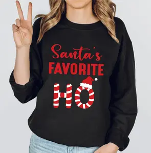 Santa's Favorite Ho Sweatshirt Women's Fitted Long Sleeve Crewneck Hoodie White 100% Cotton Medium Size Christmas Party Top Classic Fit