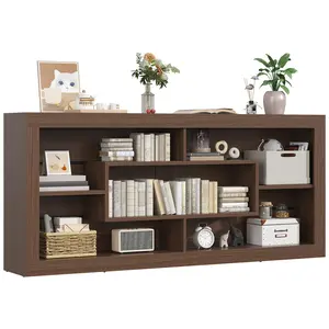 Modern Farmhouse 7-Cube Storage Organizer Bookcase, 71” Wide Bookshelf, Large Floor Standing Cubby Shelf Unit with Anti-Tip Kit for Home Office, Living Room, Bedroom								 								 								 								