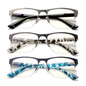 3-Pack Metal Anti-Blue Light Reading Glasses, Unisex. Featuring a stylish semi-rimless design with rectangular metal frames and metal hinges. Anti-blue light lenses reduce eye strain. A classic choice for daily commuting and computer work. Clear Mix Color