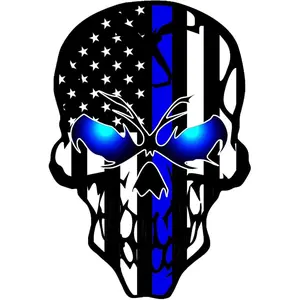 [USA Stock] - 2 Pack Car Decals Stickers Skull Reflective US Flag with Thin Blue Line, Honoring Police Law Enforcement Vinyl Stickers Van Trucks Women Men Motorcycle Laptop Decals Skateboard Bike Bumper Window