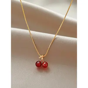 Cherry Pendant Necklace for Women, Simple Luxury Delicate Versatile Clavicle Chain, Slimming Effect Daily Date Accessory, Perfect Gift for Best Friend