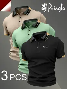 Men's Geometric Print Polo Shirt Set Hh4322 Lion Pringle Design, Fitted Casual Business Commute Breathable Versatile Sportswear