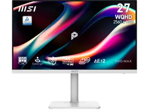 MSI 27 inch  QHD 2K 1440P 144Hz AMD FreeSync HDR Ready USB-C Built-in Speakers White Computer Monitor with Height Adjustable, Pivot, Swivel & Tilt Stand PRO MAX 271QPHW E14
