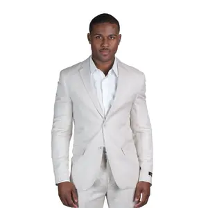 Slim Fit Tan Linen Men's Blazer Dinner Jacket 2 Button Notch Lapel Summer Wedding By AZARMAN
