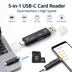 5 in 1 Multifunction USB 2.0 Type C USB Micro USB SD TF Memory Card Reader for Android Computer Dock OTG Type C Adapter