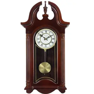 212 MAIN Colonial Chiming Wooden Wall Clock - 26.5 in. Mahogany & Cherry Design, Roman Numerals, Oak Finish, Light-Up Decor, Wireless, Wall Mount, Ideal Home Supplies Gift