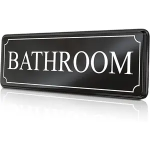 Bathroom Door Signs for Home Office and Business - Restroom Sign cute bathroom decor - Water Closet Sign Black White Sticker 9x3 in - Easy Install Without Any Tools - Quality Guaranteed by