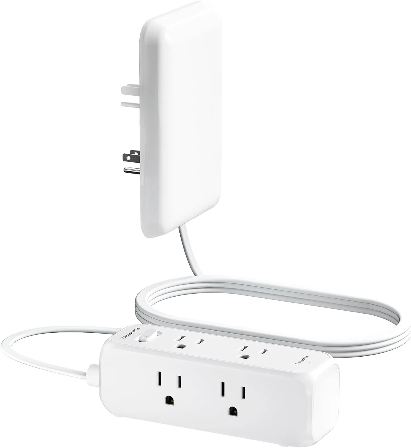 Olcorife Flat Extension Cord with Outlet Cover, Flat Plug Power Strip with 6 Outlets, 3 FT Cord Hidden Outlet Extender for Tight Spaces