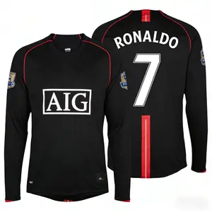 2007 2008 MUFC Away Retro Black No.7 Ronaldo Long Sleeved Soccer Jersey