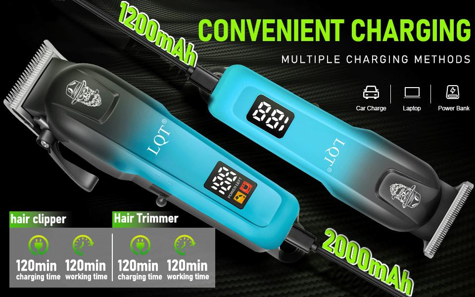 LQT 2-in-1 Cordless Hair Clipper & Trimmer Kit for Men, Gradient Blue Electric Grooming Set with LCD Display, Complete Home Barber Kit with Storage Case & Full Accessories