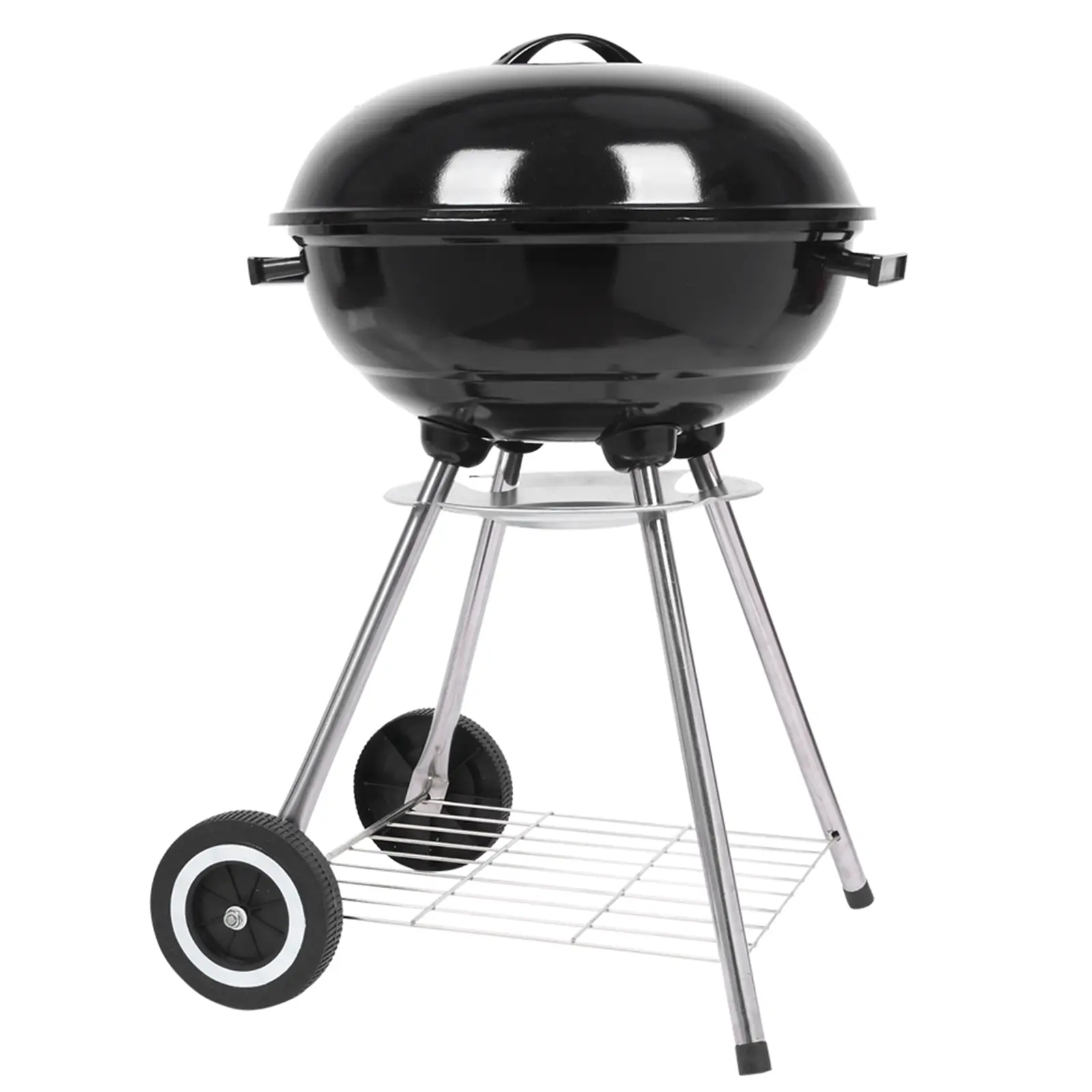 18 Inch Portable Charcoal Grill with Enamel Coating, Apple Spherical BBQ Kettle with Side Wheels & Adjustable Air Vents, Heavy Duty Outdoor Smoker for Camping Backyard