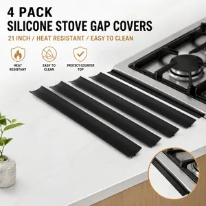 4 Pack Silicone Stove Gap Covers 21 Inch, Heat Resistant Stove Counter Gap Filler, Black Stove Guard for Kitchen Counter, Easy to Clean