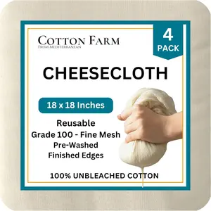 Grade 100 Cheese Cloths for Straining & Cooking, 18 × 18 Inch, 100% Unbleached Cotton Cheesecloth, Butter Muslin, Finished Edge, Reusable & Pre-Washed