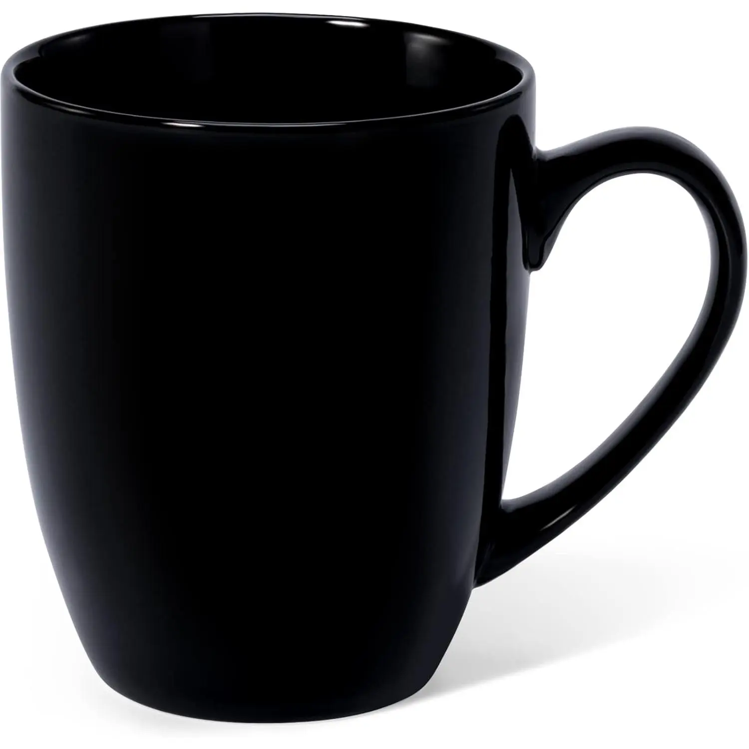 16oz Solid Black Stoneware Coffee Mug with Handle - Stylish Drinkware, Casual Beverage Cup, Comfortable Size & Weight, Heat-Retention, Chip-Resistant, Washable, Synthetic Material, Dishwasher Safe for Office Use