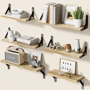 Wall Shelves, Set of 6 Floating Shelves for Wall Decor, Wall Shelves for Bedroom, Bathroom Shelves for Wall Storage, Rustic Farmhouse Book Shelves for Living Room