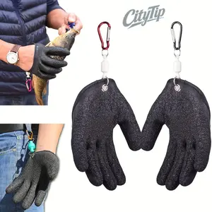 2PCS Magnetic Release Fishing Gloves For Men Women, Professional Puncture Proof Fisherman Gloves, Anti Slip Waterproof Catch Fish Gloves With Carabiner For Handling Catching Cleaning Freshwater Saltwater Fishing