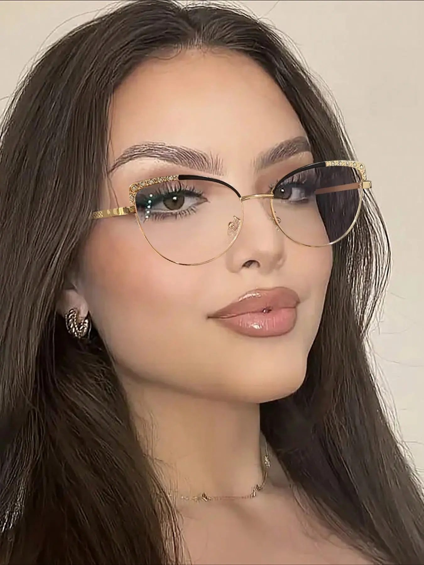 Women's Elegant Metal Rhinestone Cat Eye Glasses, Fashion Copper Alloy Frame, Lightweight Durable High Quality Eyewear for Students Outdoor Activities, Stylish Trendy Eyewear, Trendy Casual Eyeglasses, Trendy Frames