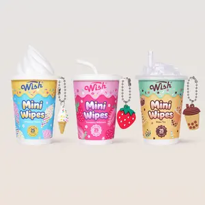 【NEW!】Wish Dessert Scented Travel Wipes 3-Pack – Vanilla Ice Cream, Strawberry Milkshake & Boba Tea, 25ct Each / 75 Wipes Total, Less Than $4 Each, For Bag, Car & Desk