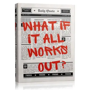 Red What If It All Works Out? Daily Quote Newspaper Canvas Wall Art, Inspirational Motivational Print, Aesthetic Office Decor, Trendy Living Room Poster, Unique Positive Energy Wall Art Gift