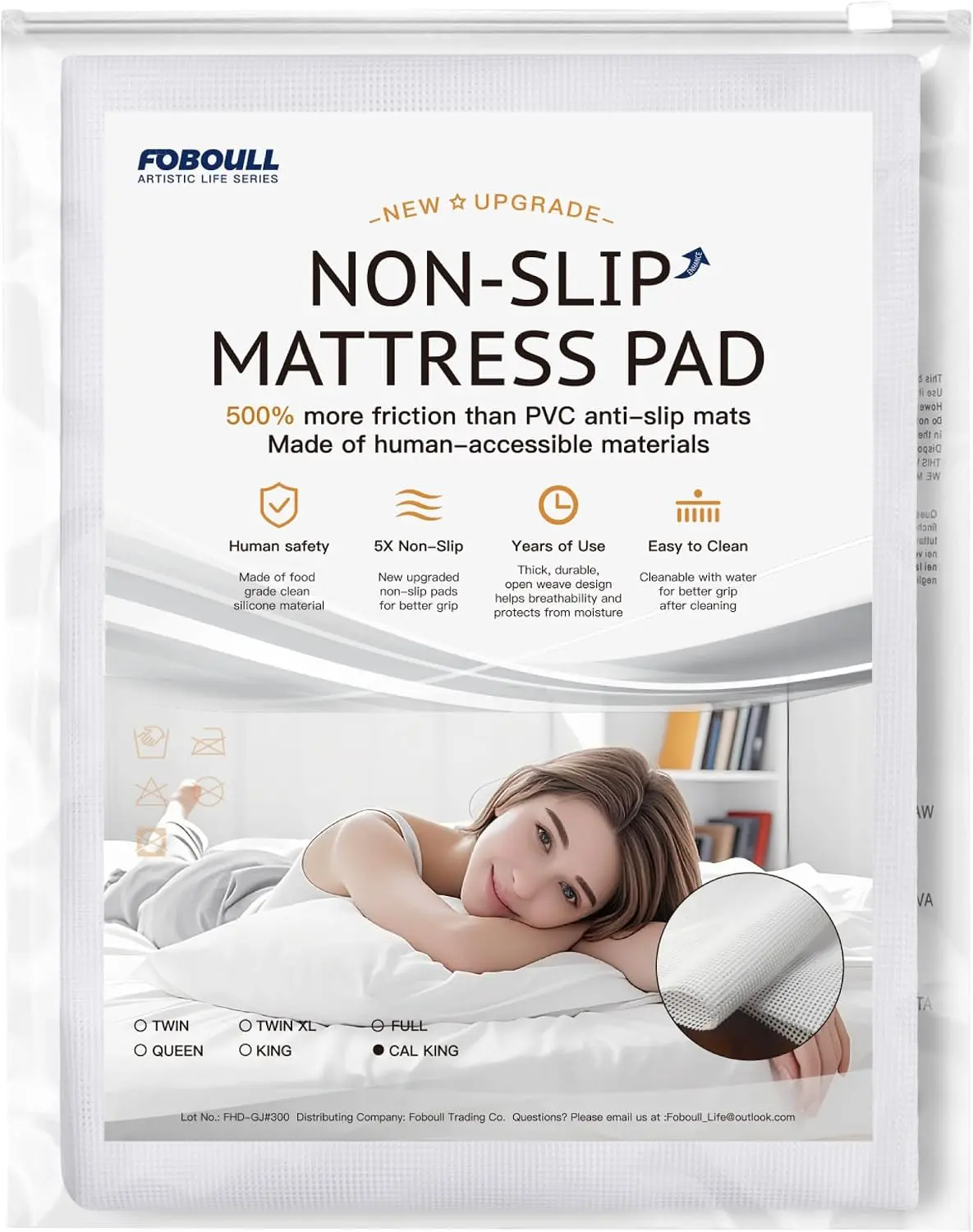 Silicone Mattress Slide Stopper & Gripper - 5X Anti-Slip, Food Grade, Multi-Purpose Open Weave Safety Focus Pad, Easy Trim for Mattresses, Sofa Cushions, California King Size
