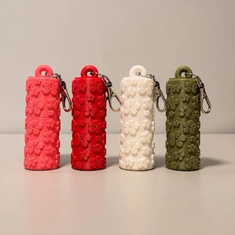 3D Printed Floral Lip Balm Holder Keychain with Secure Cap Compact