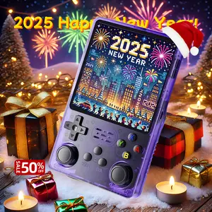 R36s Handheld Retro Gaming Console Linux 128G, Portable Pocket Gaming Console 3.5” IPS Screen Console Purple white black Charging Cable